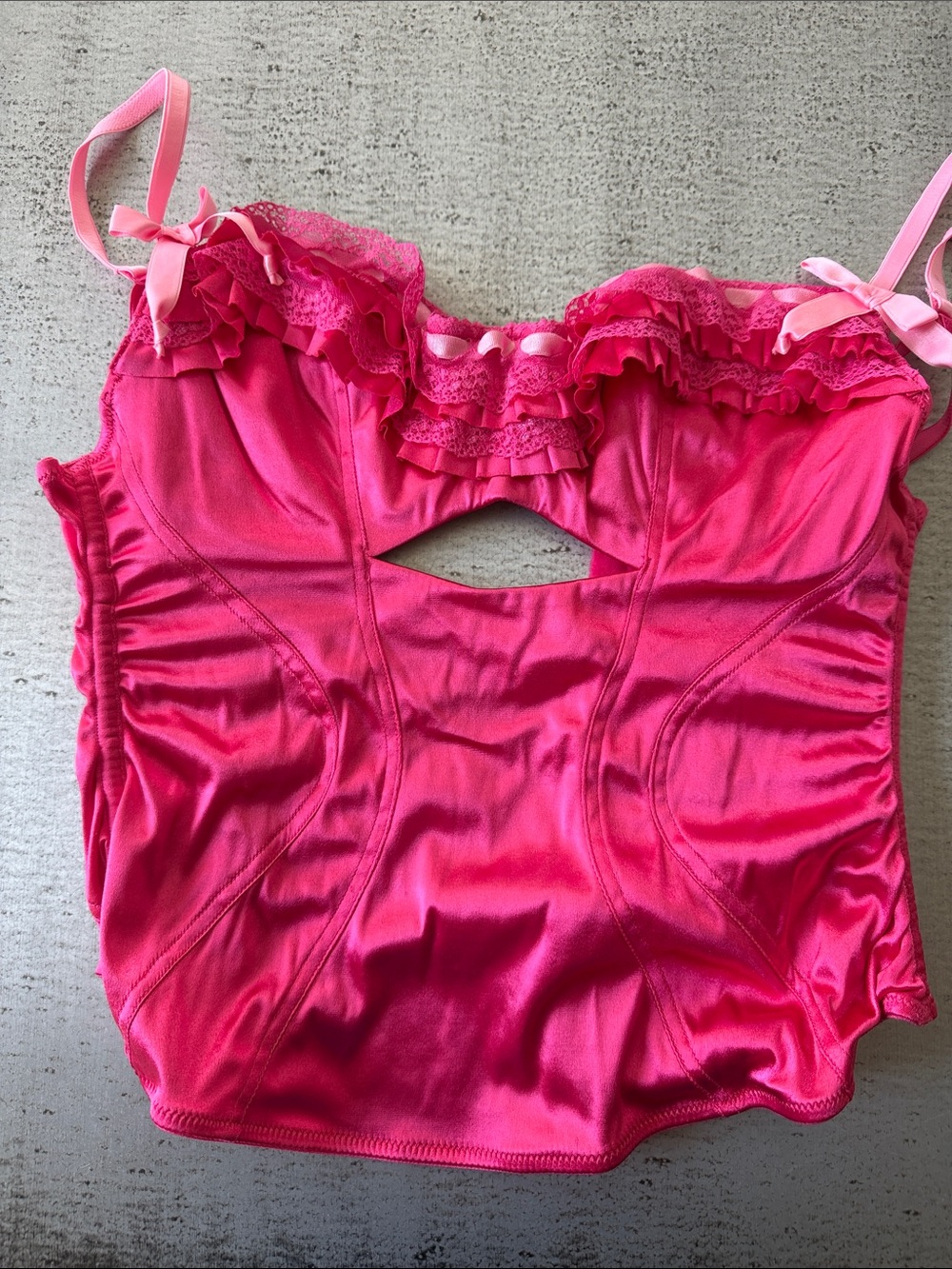 Victoria's Secret Bright Pink Satin Lace-Trim Chemise Top